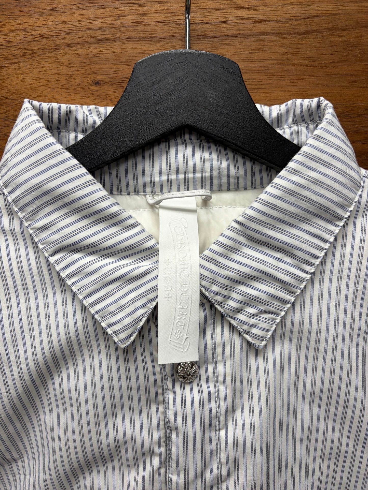 Chrome Hearts Padded ‘Loose Ends’ Down Filled Rhodium Pinstripe Work Shirt
