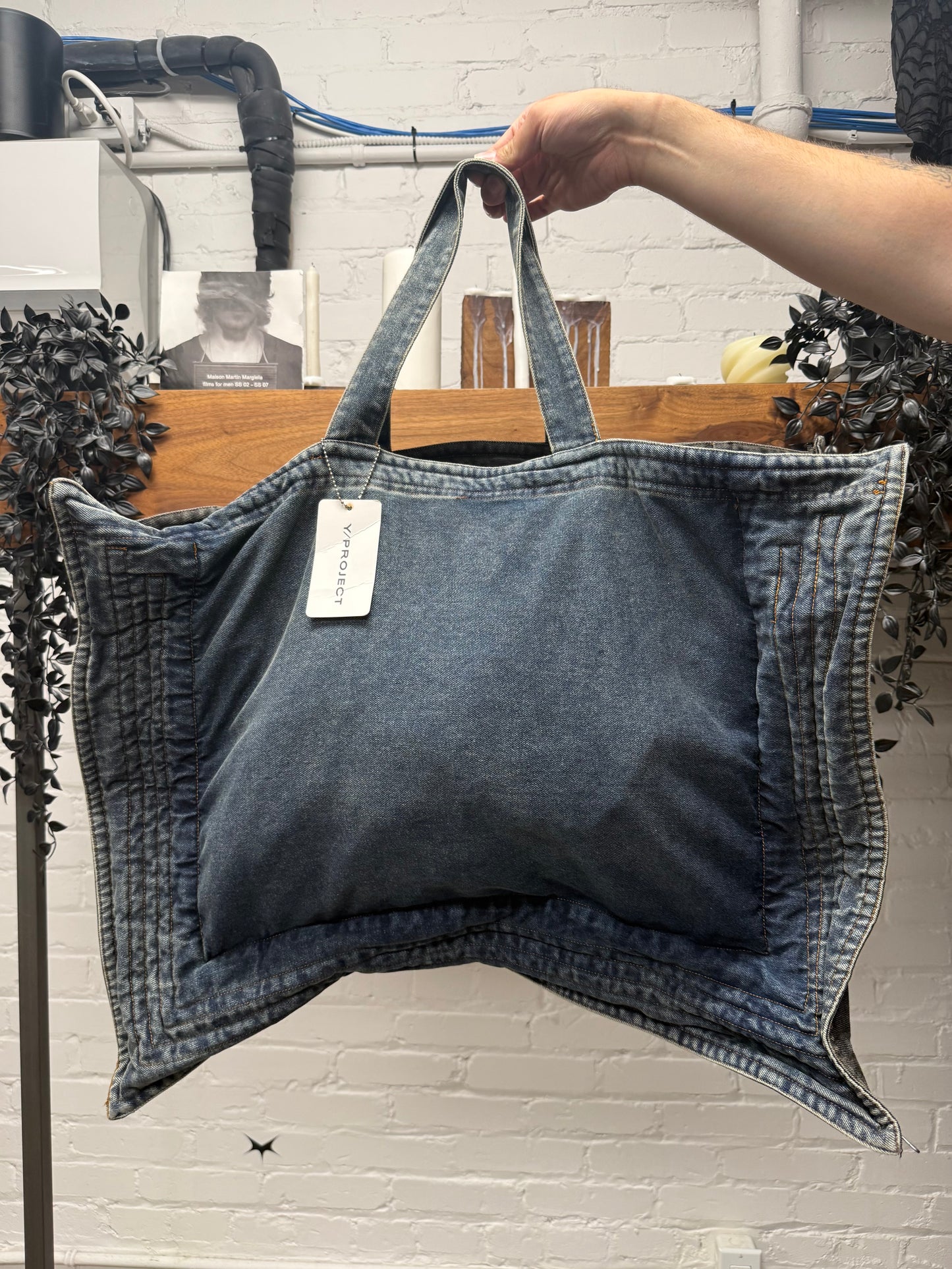 Y Project ‘Maxi Cabas’ Metal Wire Structured Denim Tote Bag