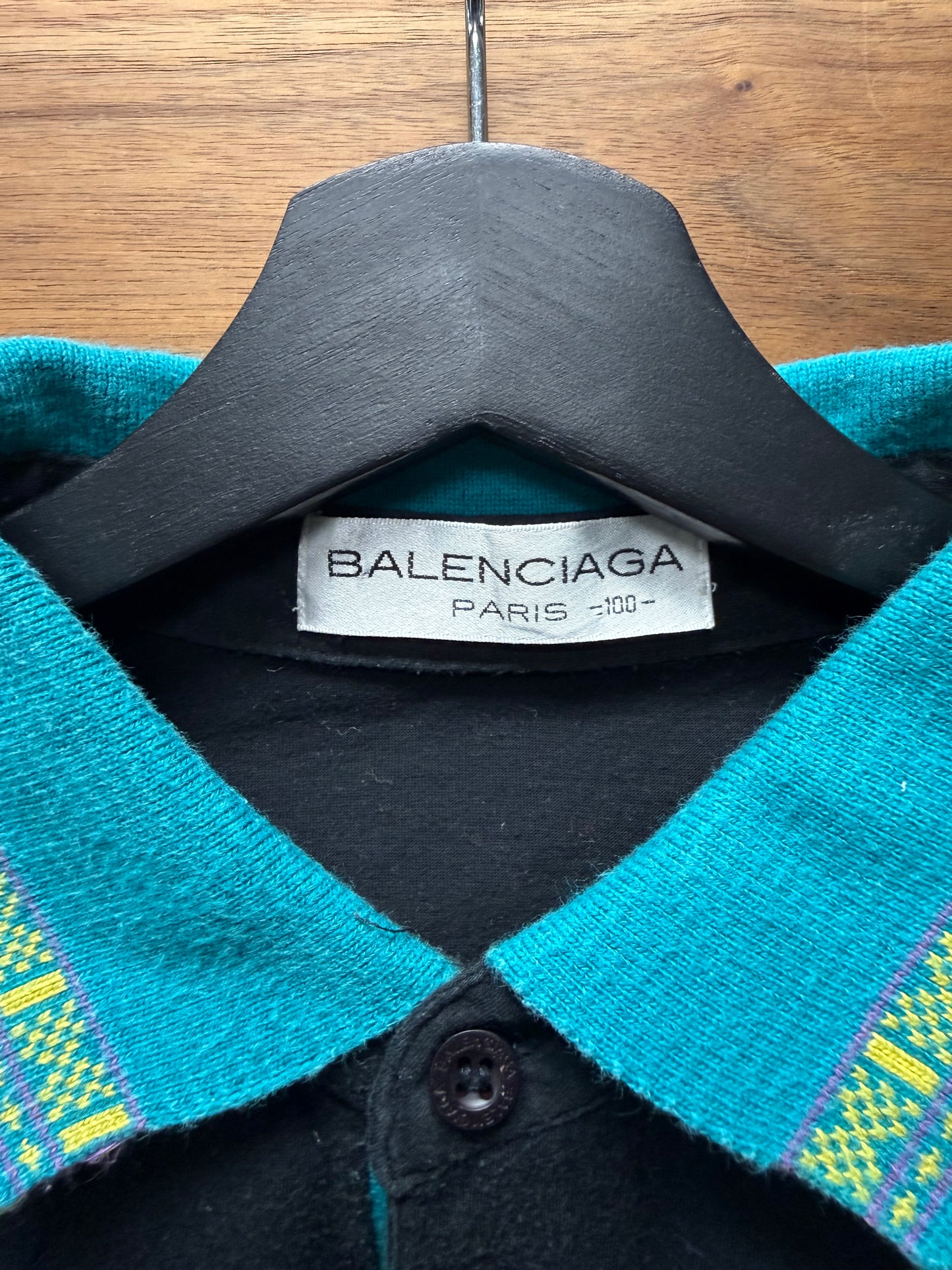 Balenciaga Embroidered Logo Black/Blue Long Sleeve Cotton Polo