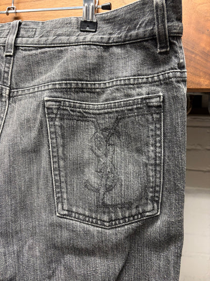 Yves Saint Laurent Rive Gauche Washed Grey ‘YSL’ Logo Skinny Jeans
