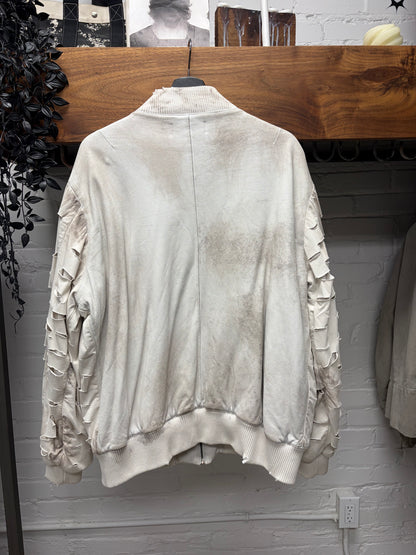 Alexander Digenova Distressed White Leather Bomber Jacket