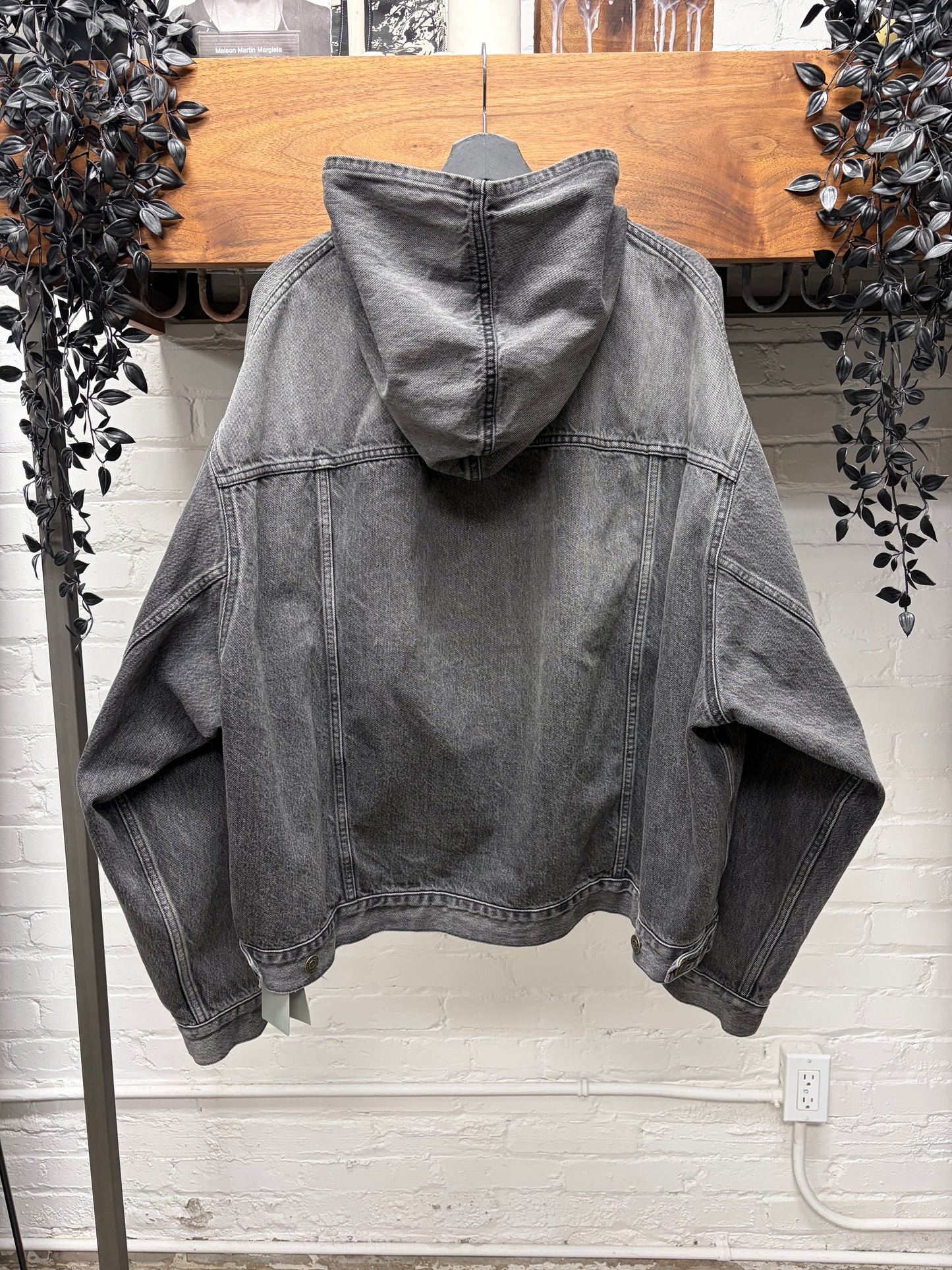 2023 Balenciaga Stone Washed Black Denim Pullover Hoodie