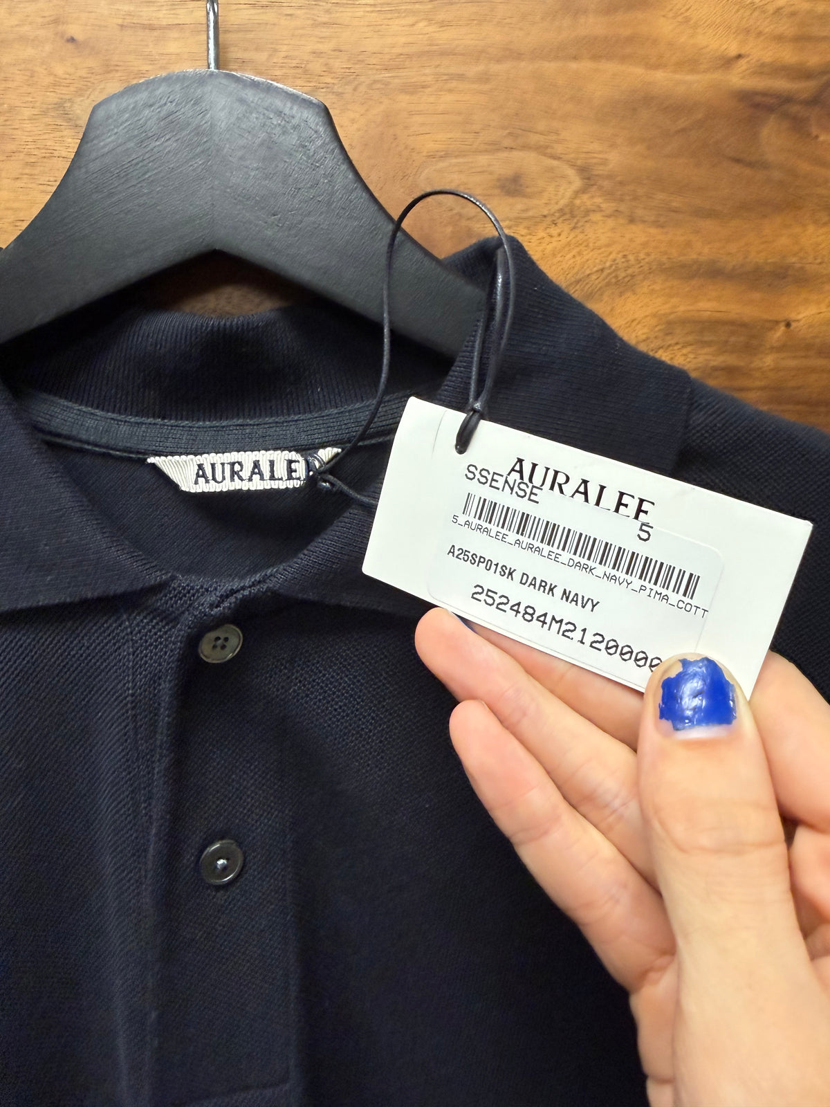 Auralee Dark Navy Cotton Short Sleeve Polo