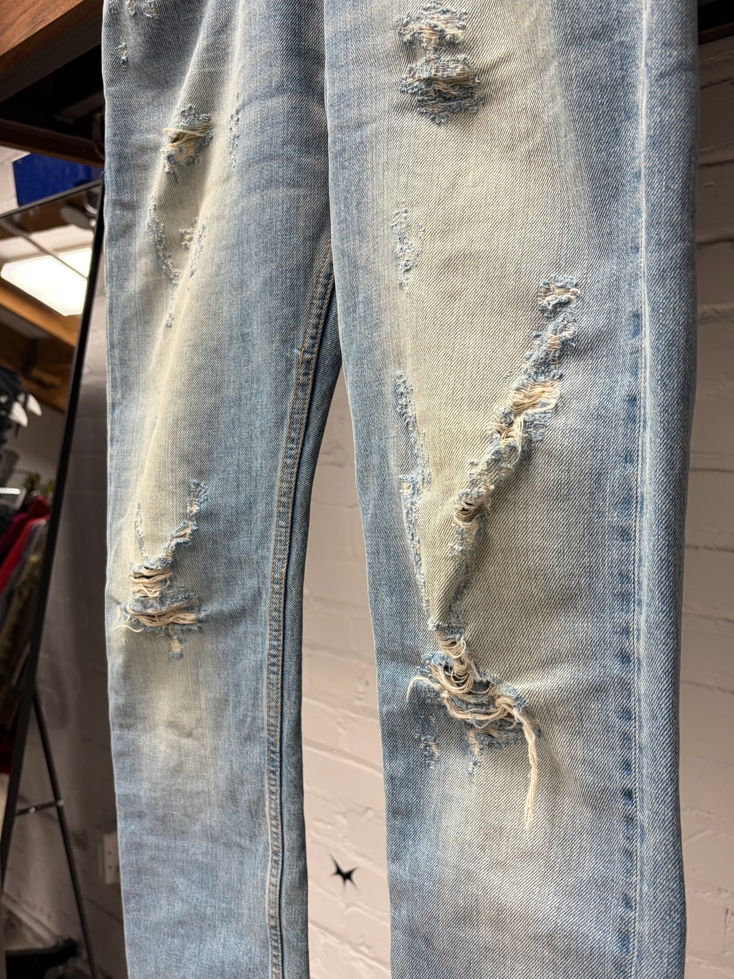 Dirk Bikkembergs Light Washed Blue Distressed Skinny Jeans
