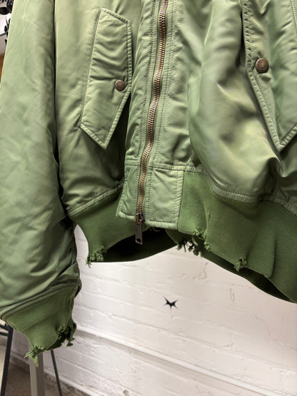 AW2024 Balenciaga Distressed Green ‘MA-1’ Hooded Bomber Jacket