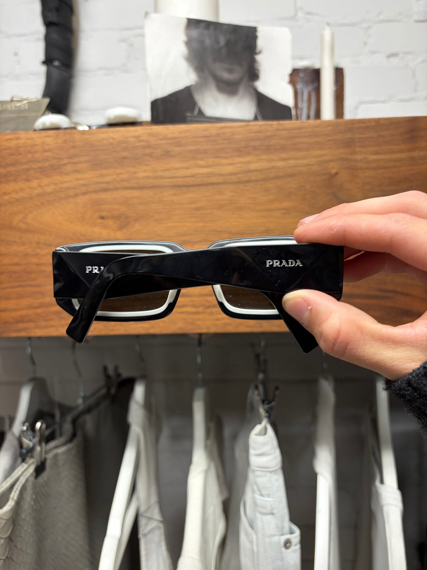 Prada ‘Symbole’ Boxy Rectangular Frame Black Sunglasses