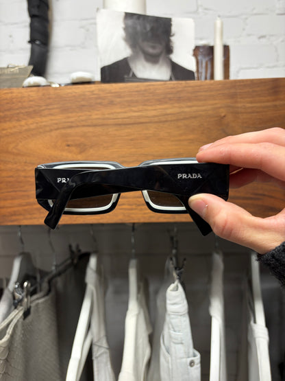 Prada ‘Symbole’ Boxy Rectangular Frame Black Sunglasses