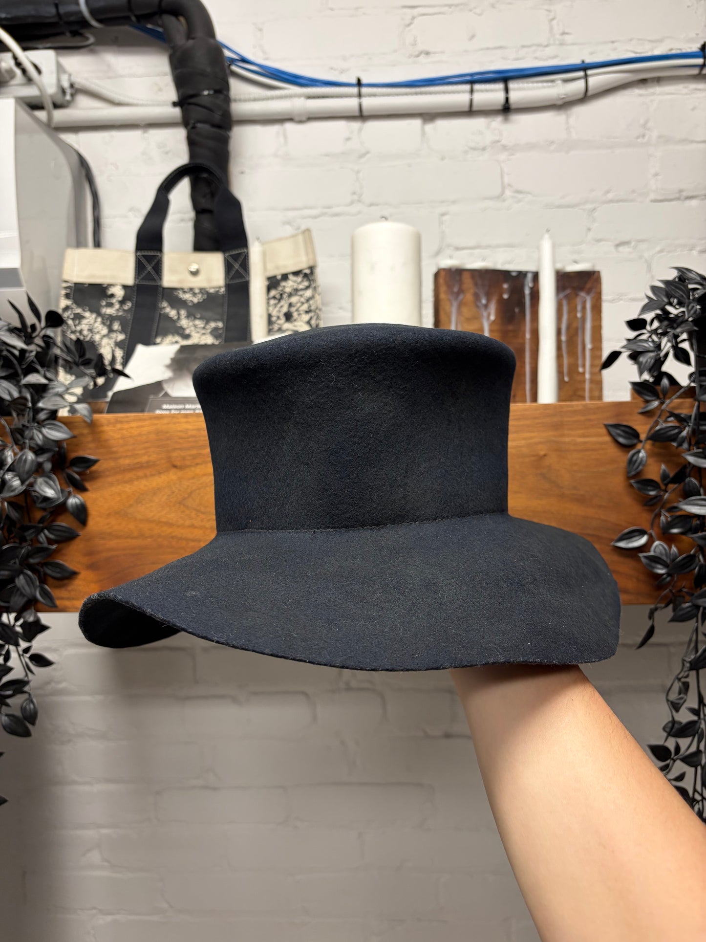 Yohji Yamamoto Pour Homme Black Wool ‘Slouch Brim’ Top Hat