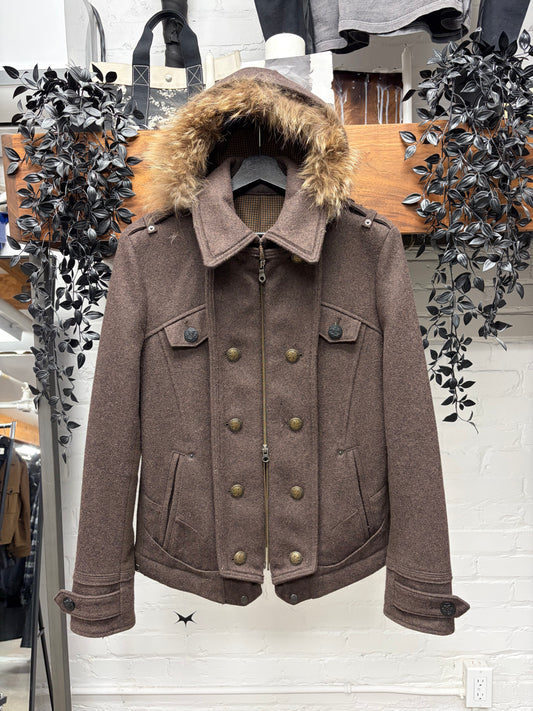 PPFM Fur Hooded Brown Napoleon Jacket