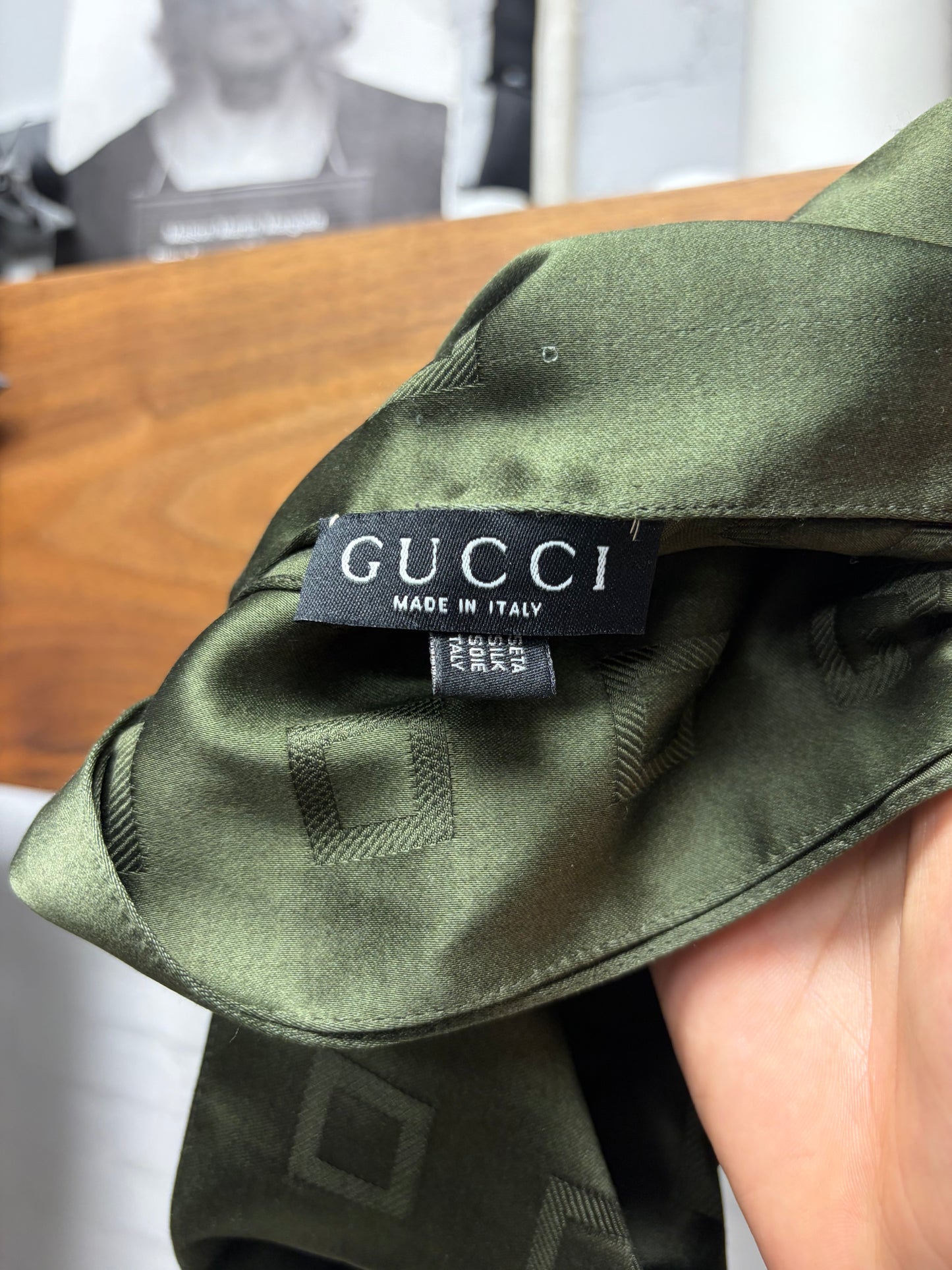 Gucci by Tom Ford ‘Square G Logo’ Forest Green Silk Scarf