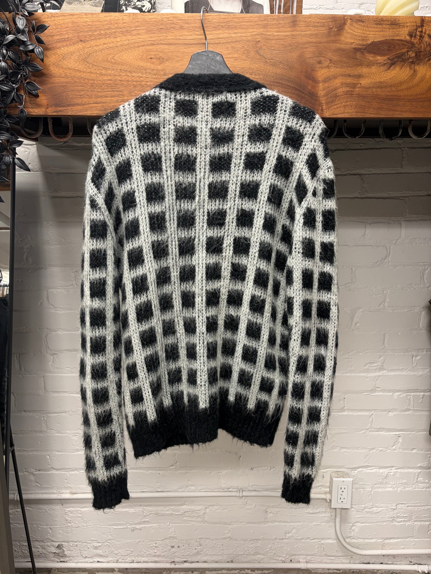 Marni Black/White Plaid Mohair Shag Cardigan