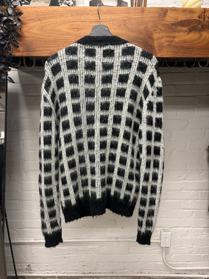 Marni Black/White Plaid Mohair Shag Cardigan