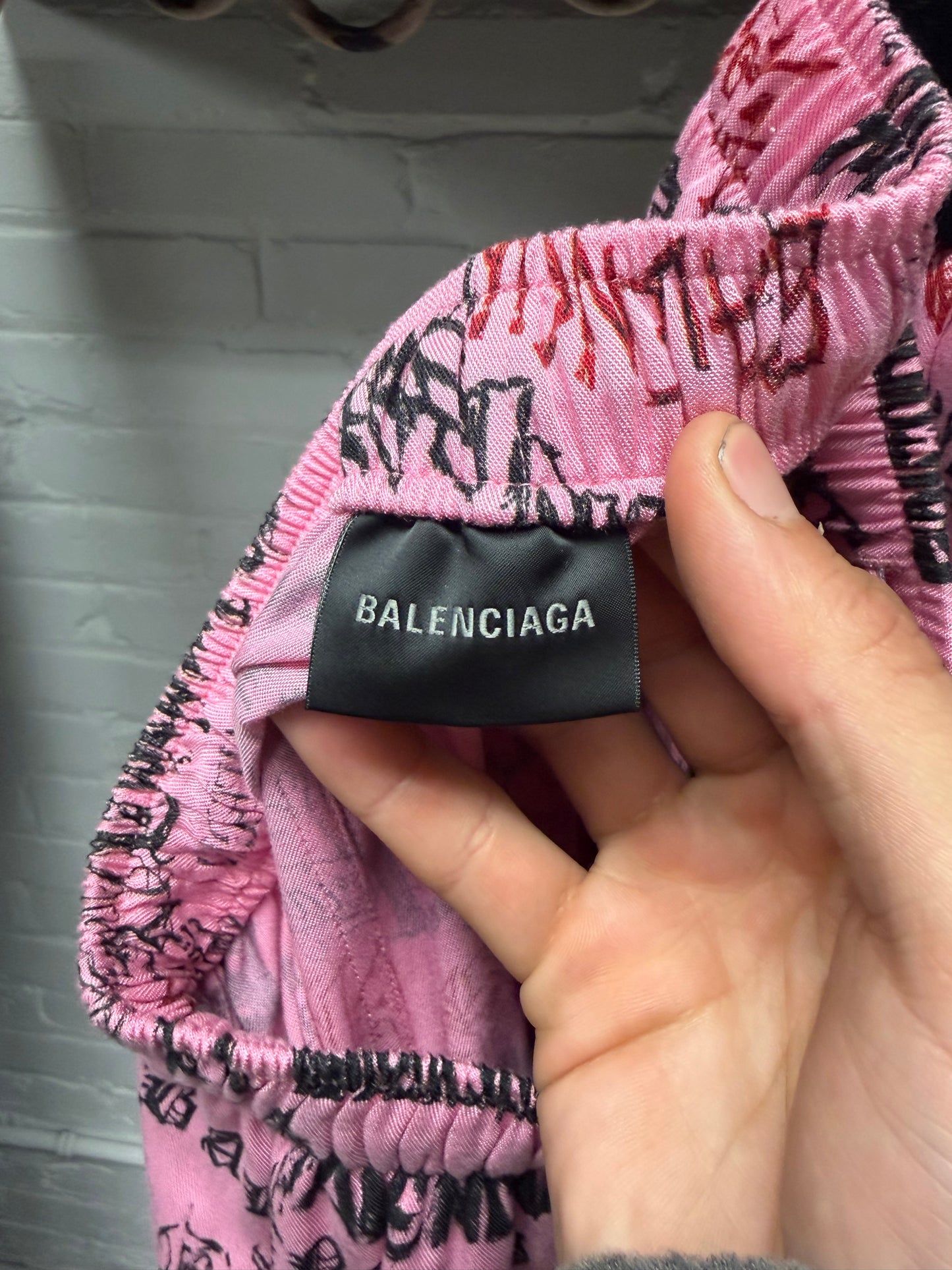 2023 Balenciaga ‘DIY Metal Logo’ Pink Wide Leg Pyjama Pants