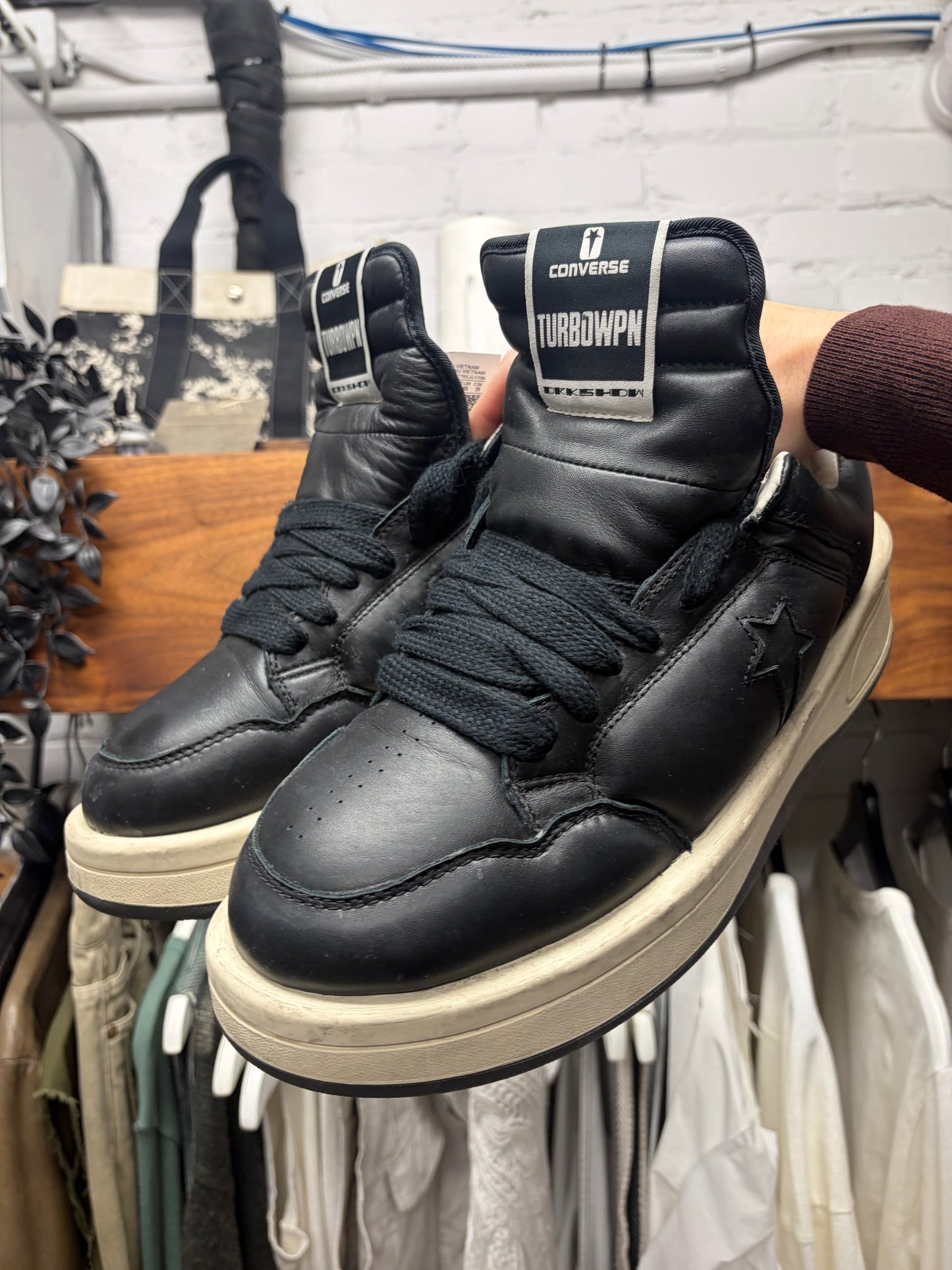 Rick Owens x Converse ‘TurboPWN’ Black Leather Low Top Sneakers