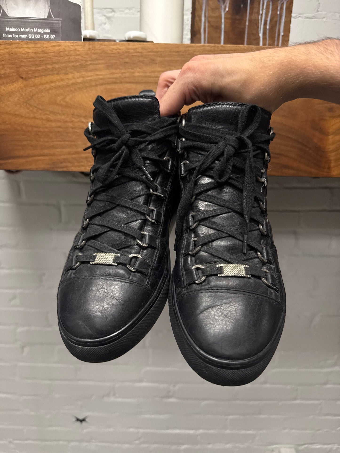 Balenciaga ‘Arena’ Black Calfskin Leather High Top Sneakers