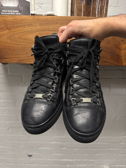 Balenciaga ‘Arena’ Black Calfskin Leather High Top Sneakers