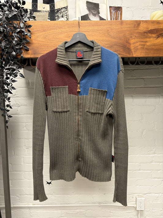 Vintage Dolce & Gabbana Color-Blocked Ribbed Knit Zip-Up Knit Sweater