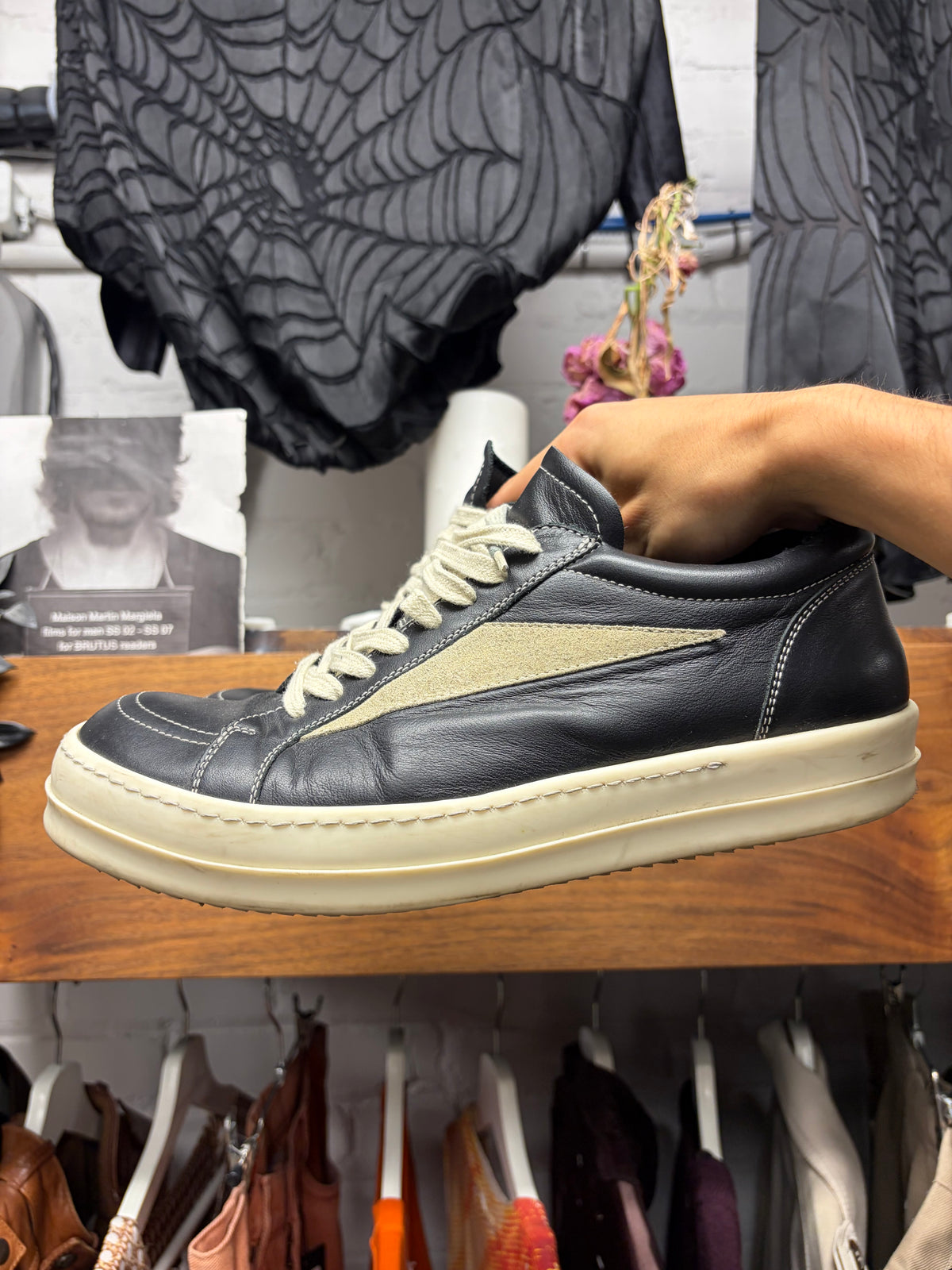 Rick Owens Mainline ‘Vans’ Black/Milk Leather Low Top Sneakers