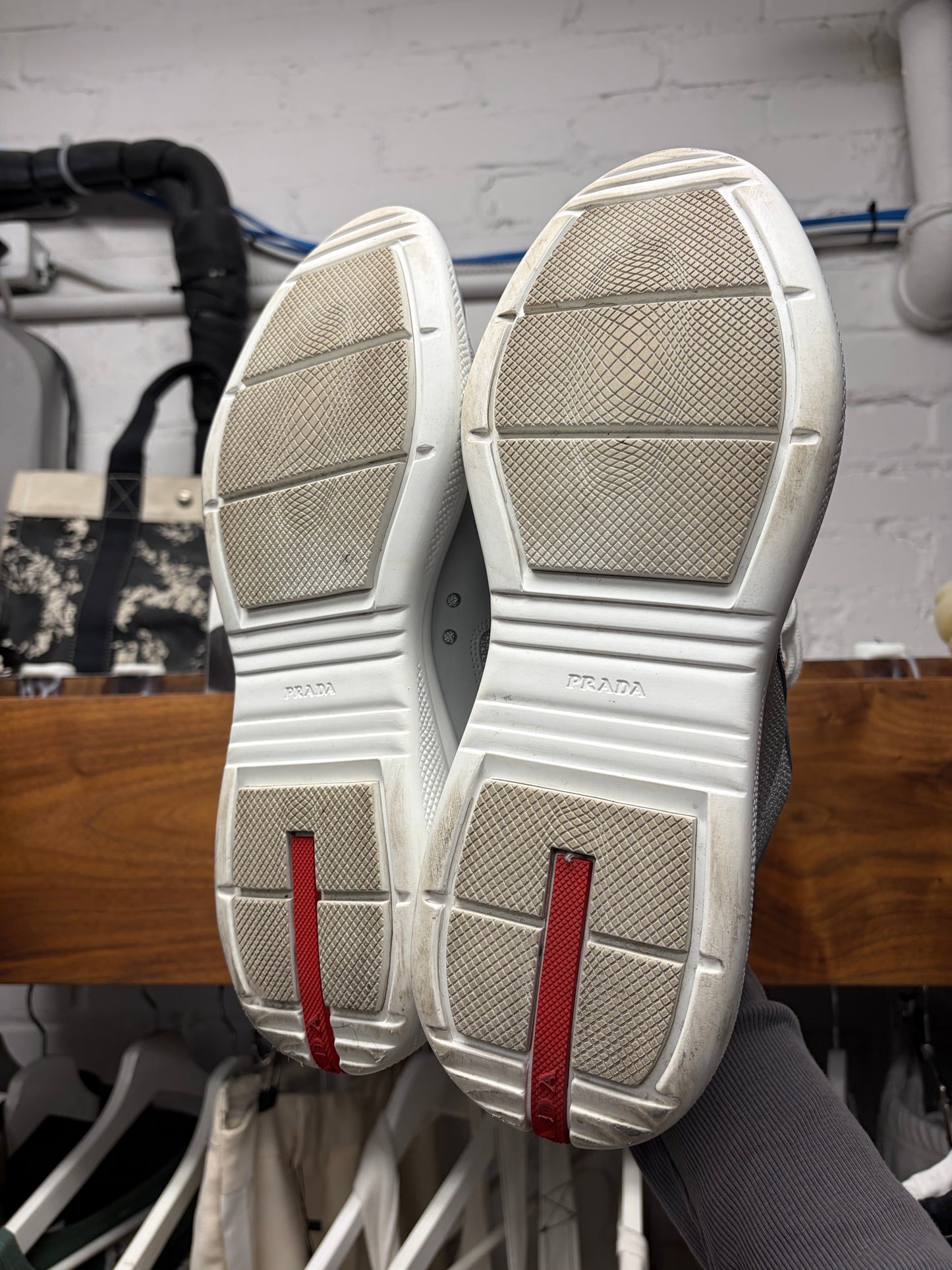 Prada ‘America’s Cup’ Grey/White Patent Leather Low Top Sneakers