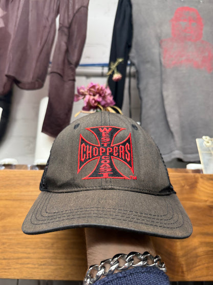 West Coast Choppers ‘Cross Logo’ Black/Red Sun Faded Trucker Hat