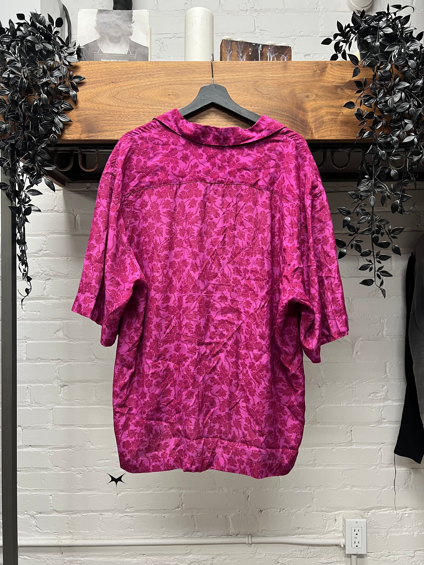 Dries Van Noten Pink Viscose Floral Print Camp Collar Shirt