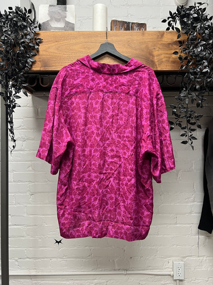 Dries Van Noten Pink Viscose Floral Print Camp Collar Shirt