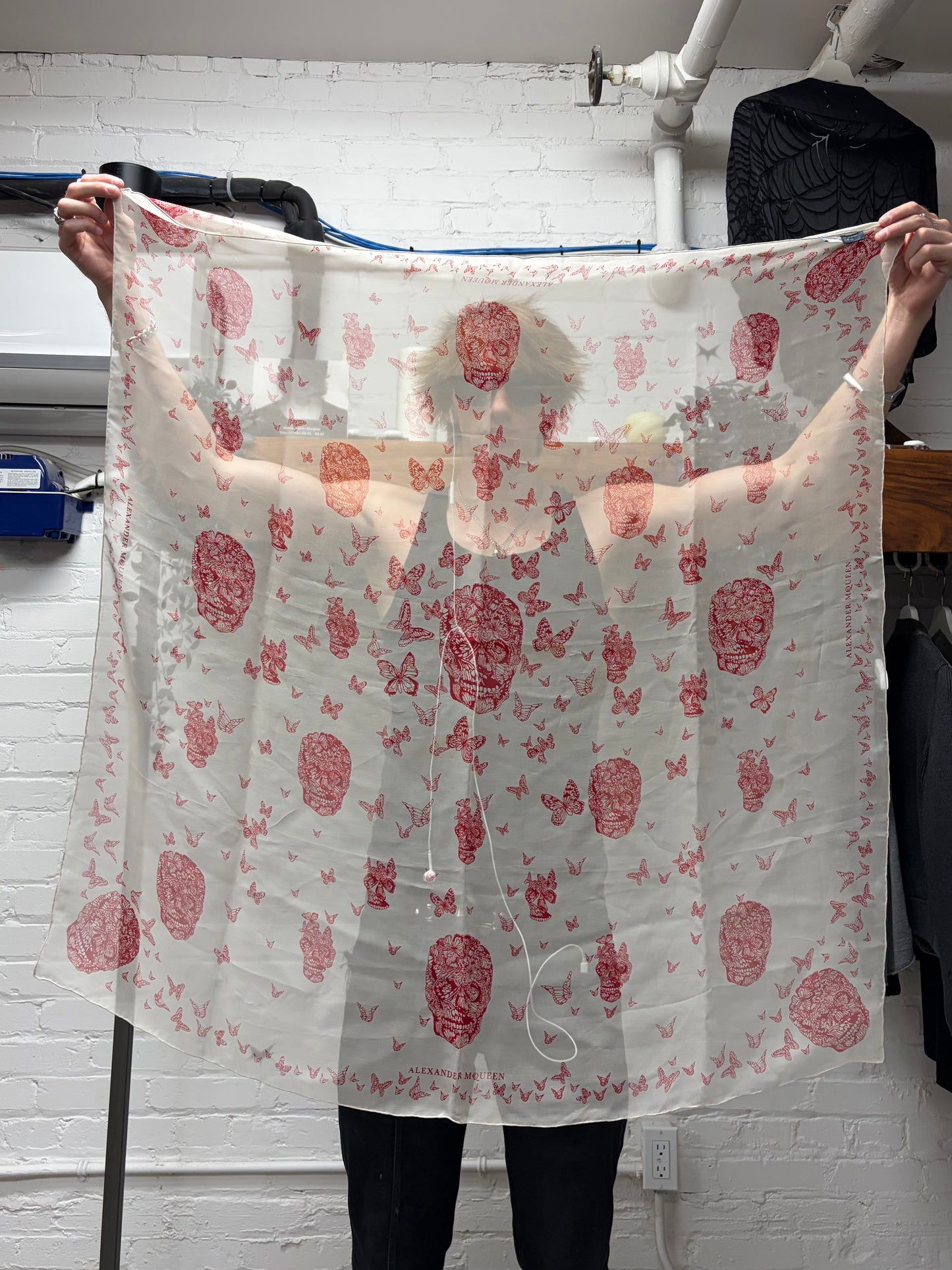 Alexander McQueen ‘Skull Heads n’ Butterflies’ Red/White Silk Scarf