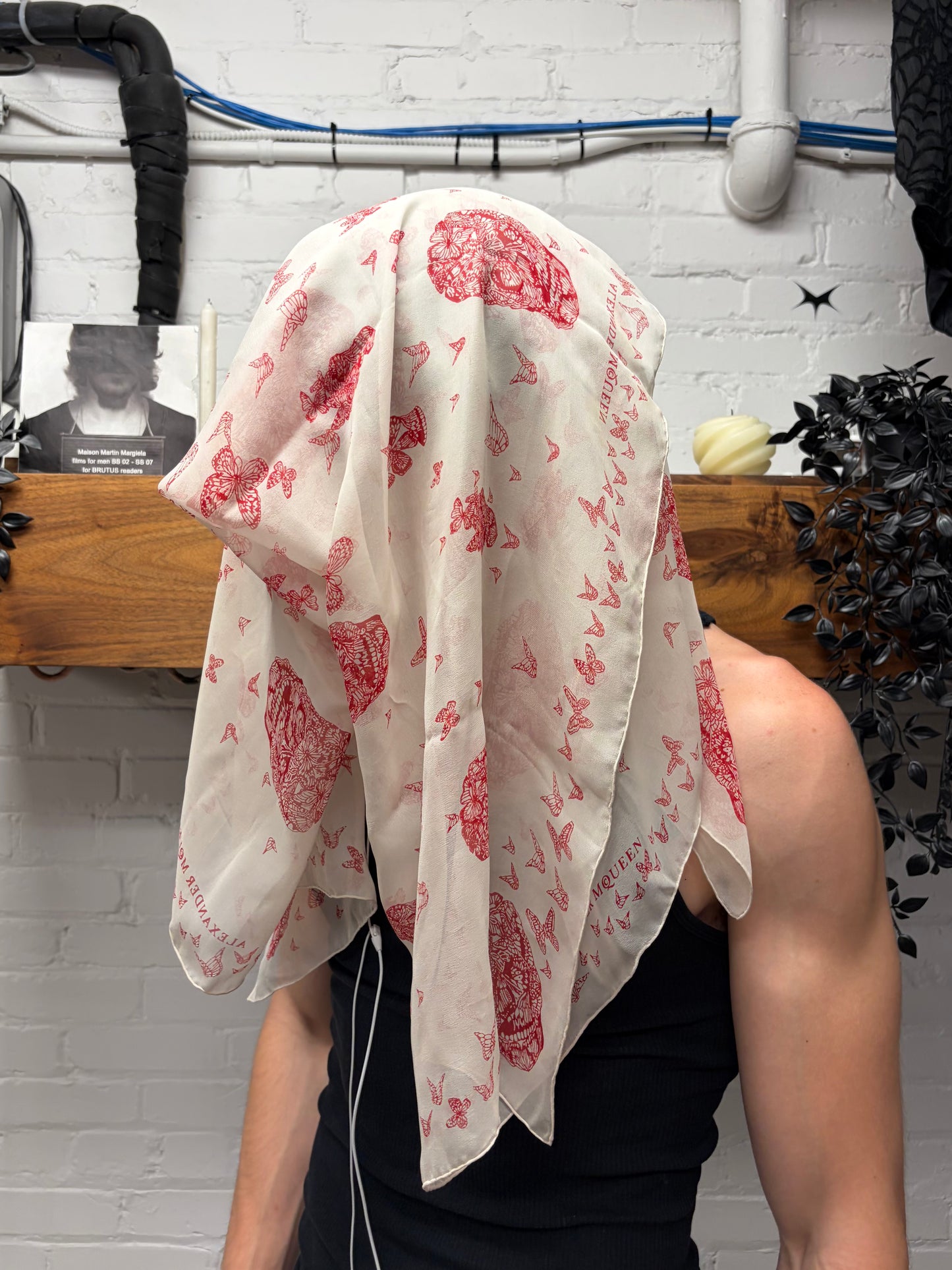 Alexander McQueen ‘Skull Heads n’ Butterflies’ Red/White Silk Scarf