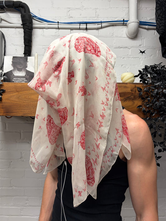 Alexander McQueen ‘Skull Heads n’ Butterflies’ Red/White Silk Scarf