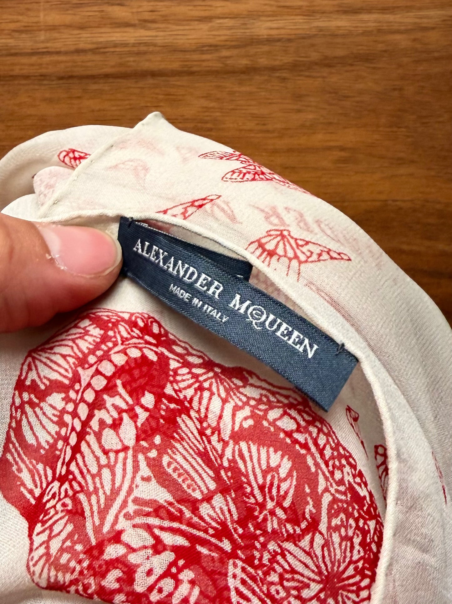 Alexander McQueen ‘Skull Heads n’ Butterflies’ Red/White Silk Scarf