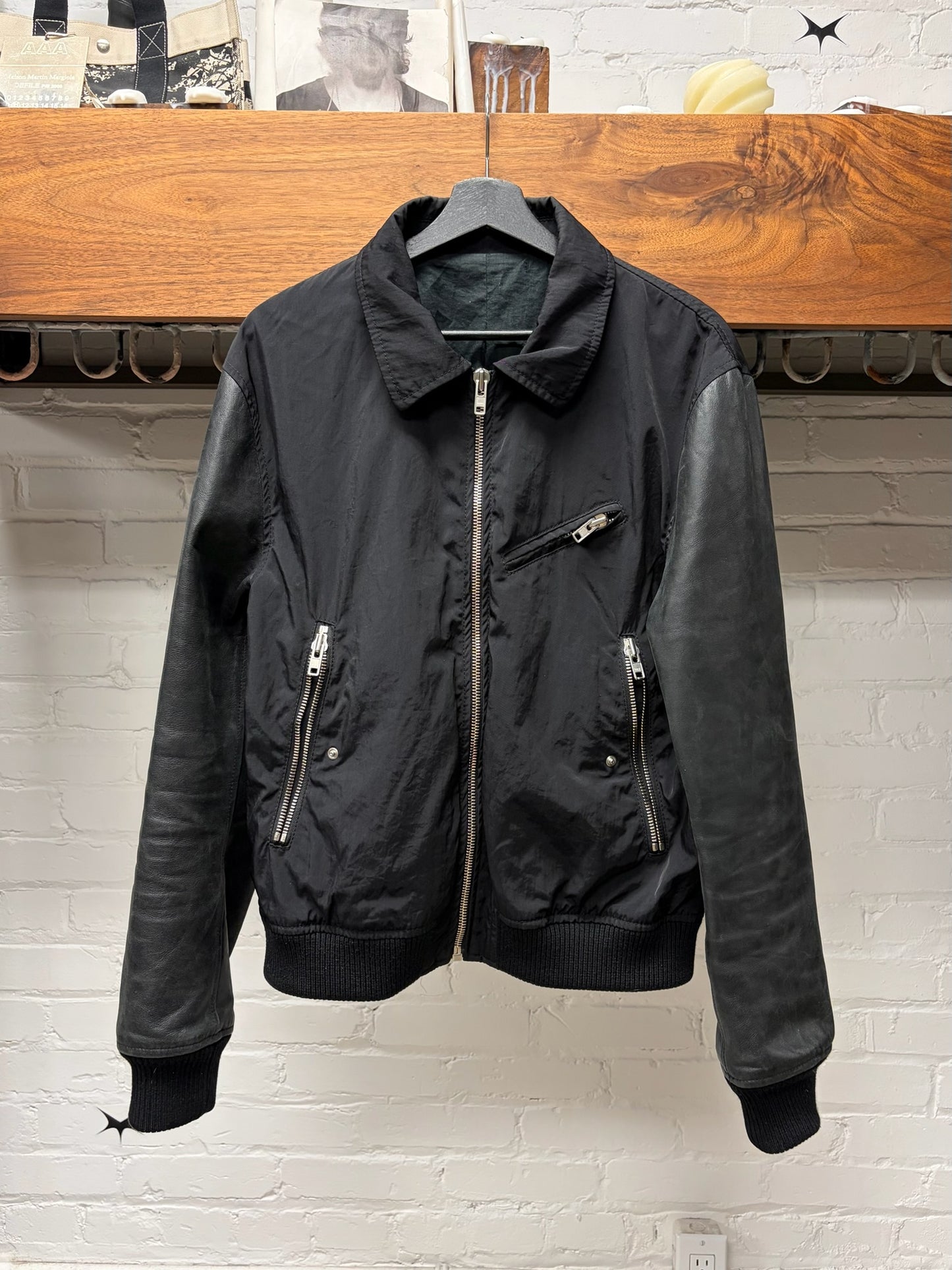 AW2008 Acne Studios Leather Sleeves Bomber Jacket
