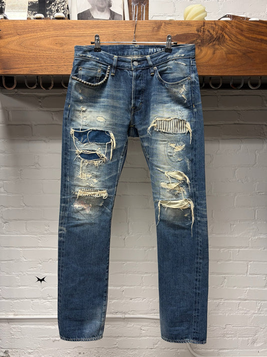 Hysteric Glamour Heavily Distressed Blue Skinny Jeans