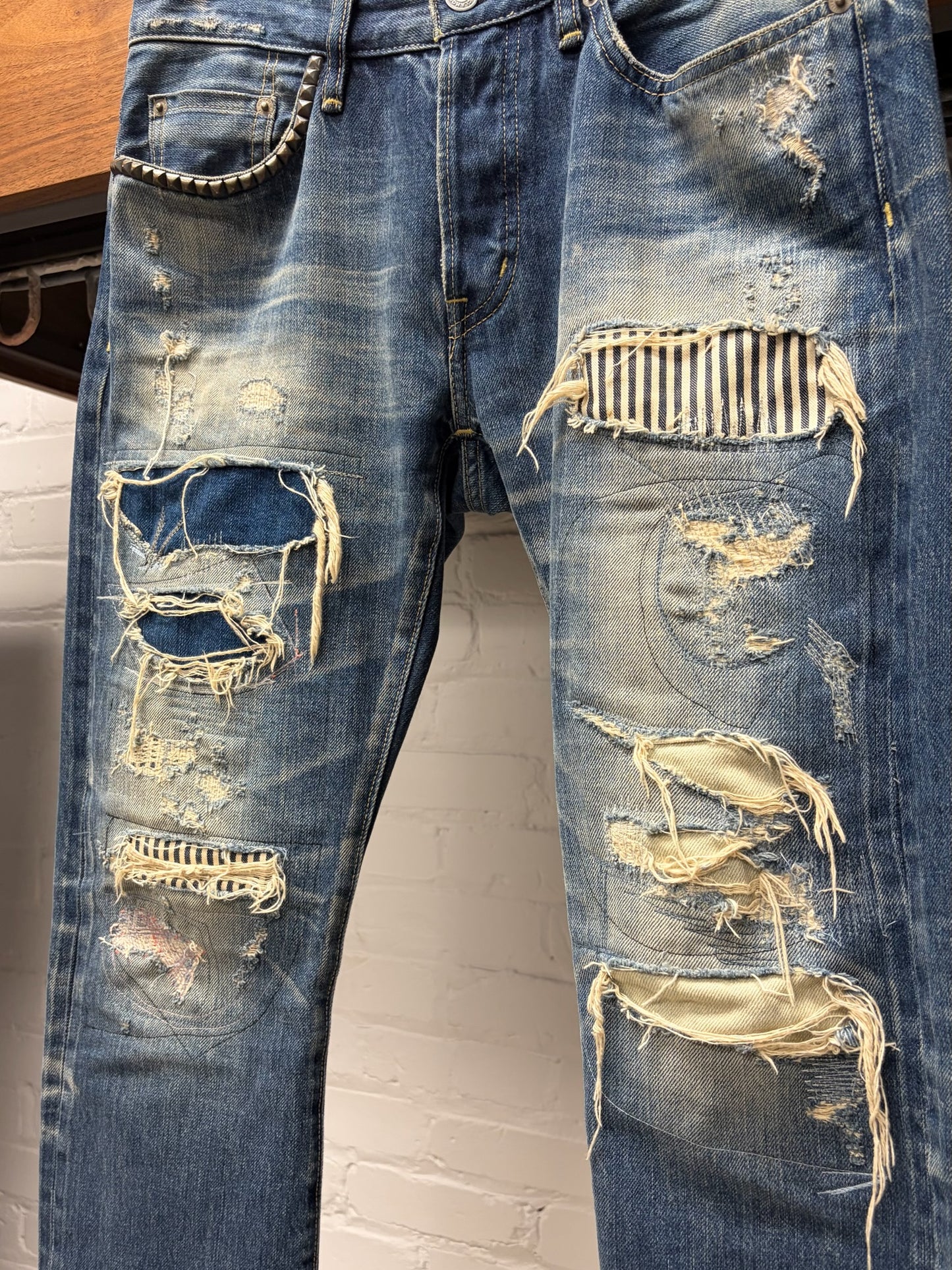 Hysteric Glamour Heavily Distressed Blue Skinny Jeans