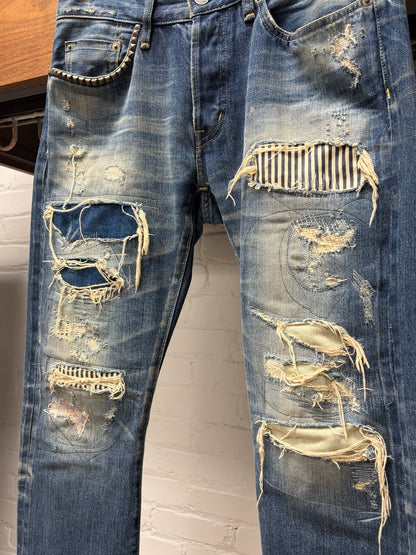 Hysteric Glamour Heavily Distressed Blue Skinny Jeans