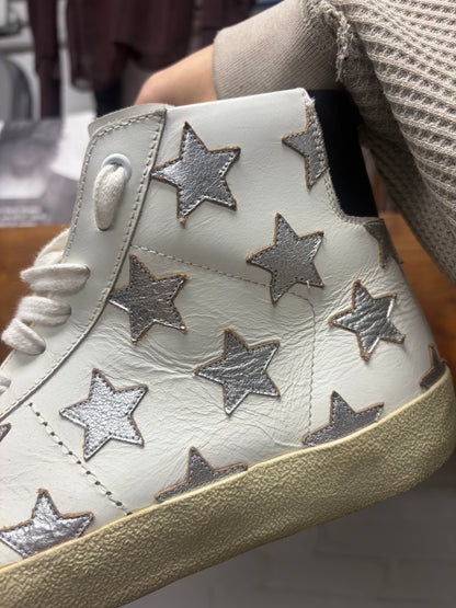 SS2015 Saint Laurent by Hedi Slimane ‘SL/06’ Silver Star White Leather High Top Sneakers