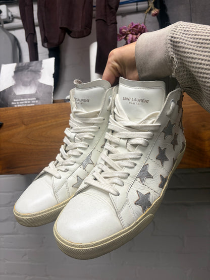 SS2015 Saint Laurent by Hedi Slimane ‘SL/06’ Silver Star White Leather High Top Sneakers