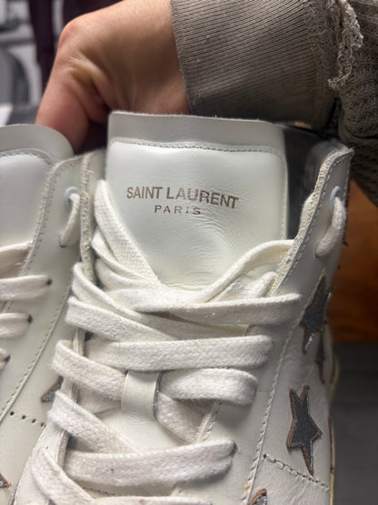 SS2015 Saint Laurent by Hedi Slimane ‘SL/06’ Silver Star White Leather High Top Sneakers
