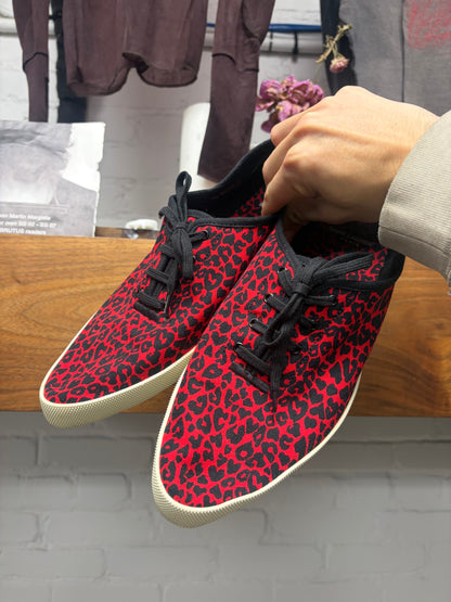 Saint Laurent by Hedi Slimane ‘Babycat’ Red/Black Leopard Patterned Pointed Toe Sneakers