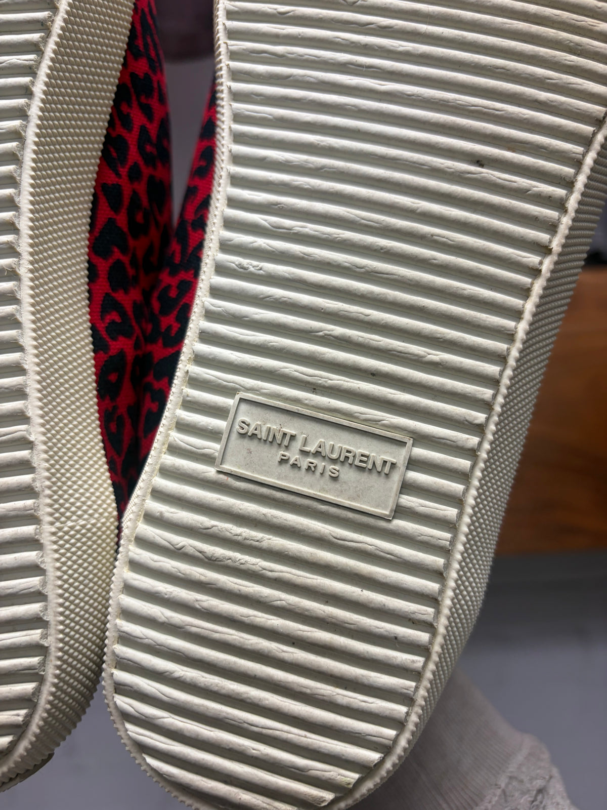 Saint Laurent by Hedi Slimane ‘Babycat’ Red/Black Leopard Patterned Pointed Toe Sneakers