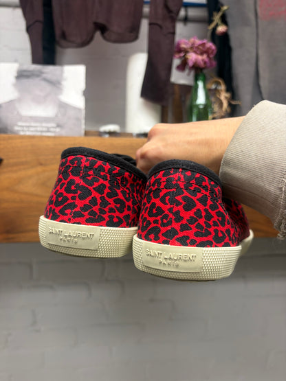 Saint Laurent by Hedi Slimane ‘Babycat’ Red/Black Leopard Patterned Pointed Toe Sneakers