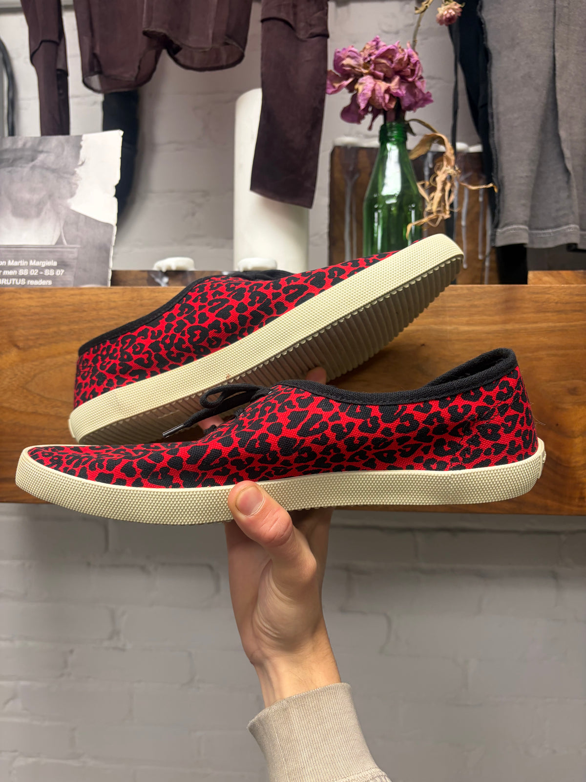 Saint Laurent by Hedi Slimane ‘Babycat’ Red/Black Leopard Patterned Pointed Toe Sneakers