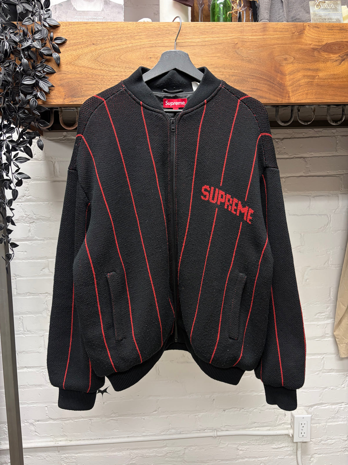 SS2023 Supreme Pinstripe Red/Black Varsity Jacket