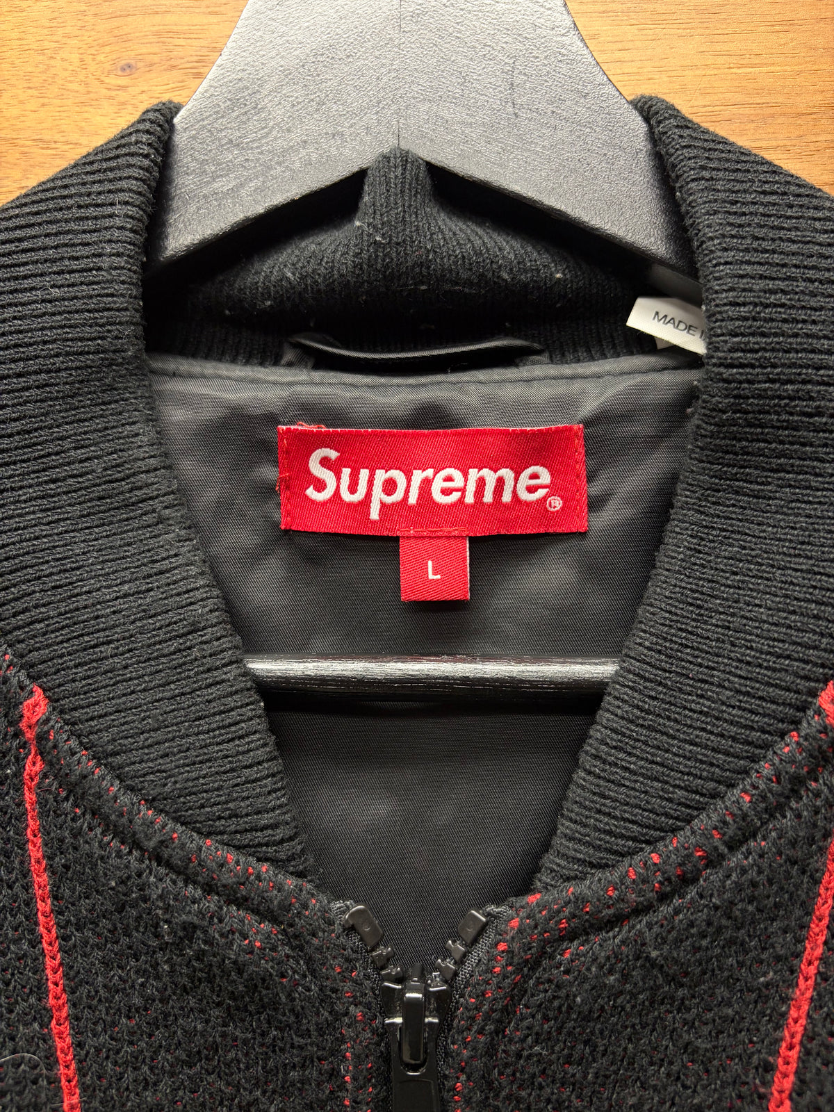 SS2023 Supreme Pinstripe Red/Black Varsity Jacket