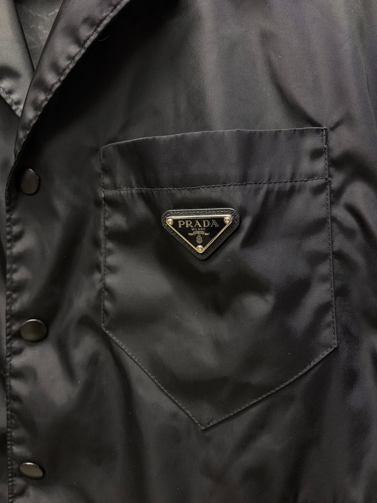 Prada Re-Nylon Black ‘Saffiano Badge Logo’ Re-Nylon Camp Collar Shirt