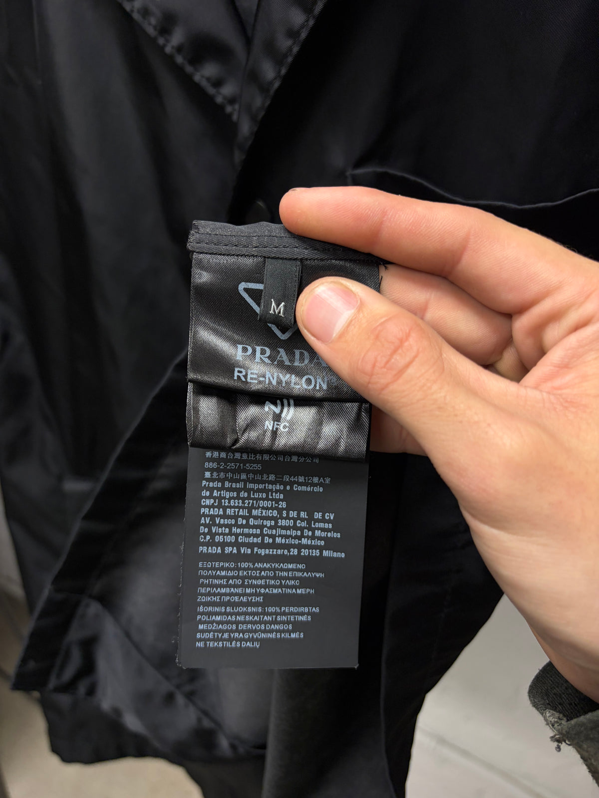 Prada Re-Nylon Black ‘Saffiano Badge Logo’ Re-Nylon Camp Collar Shirt