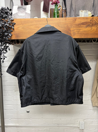 Prada Re-Nylon Black ‘Saffiano Badge Logo’ Re-Nylon Camp Collar Shirt