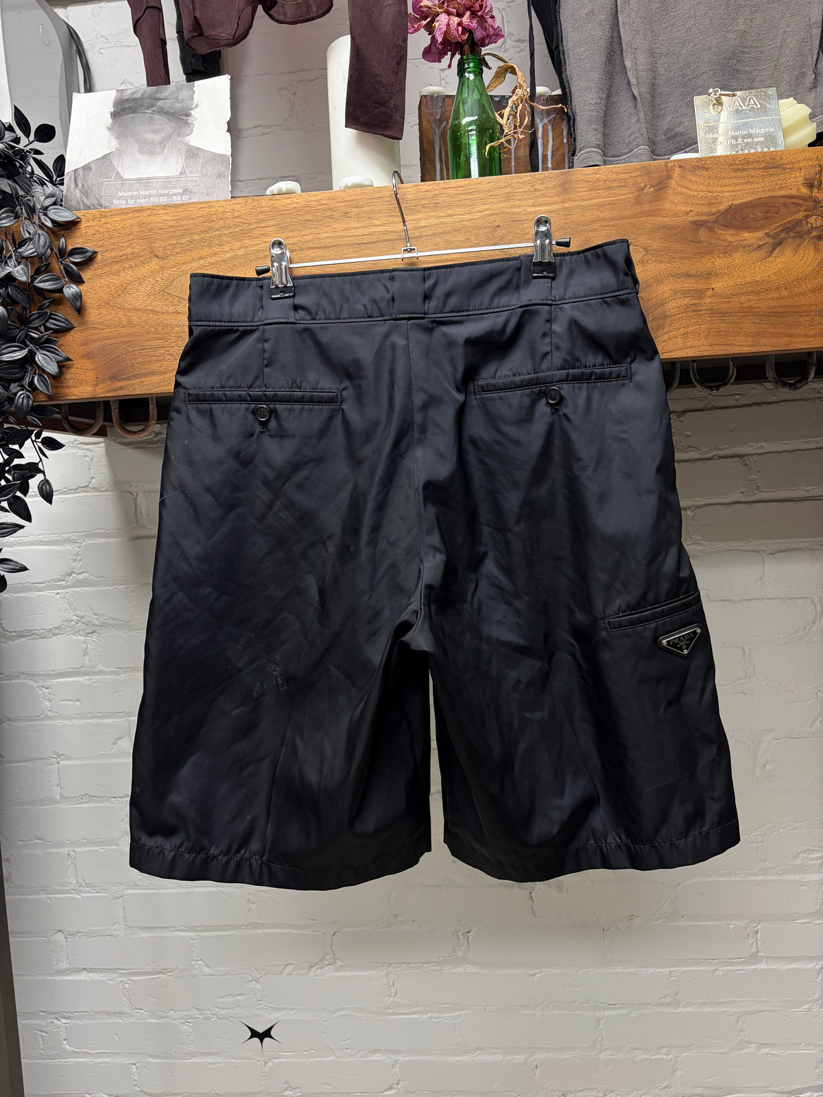 Prada Re-Nylon Black ‘Saffiano Badge Logo’ Shorts