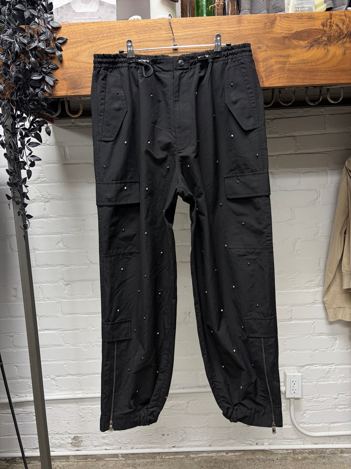 Valentino Studded Black Nylon Track Pants with Zipper Bottom Hem