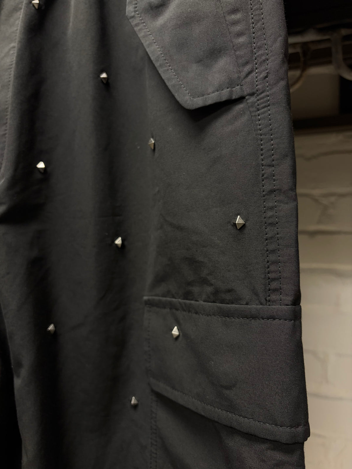 Valentino Studded Black Nylon Track Pants with Zipper Bottom Hem