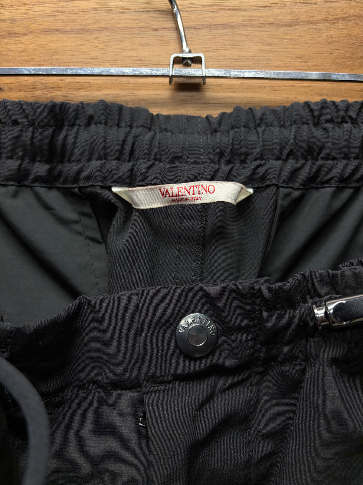 Valentino Studded Black Nylon Track Pants with Zipper Bottom Hem